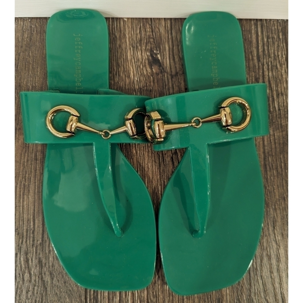 Jeffrey Campbell A Lil Bit Green Jelly Sandals Size 7 - Picture 3 of 10